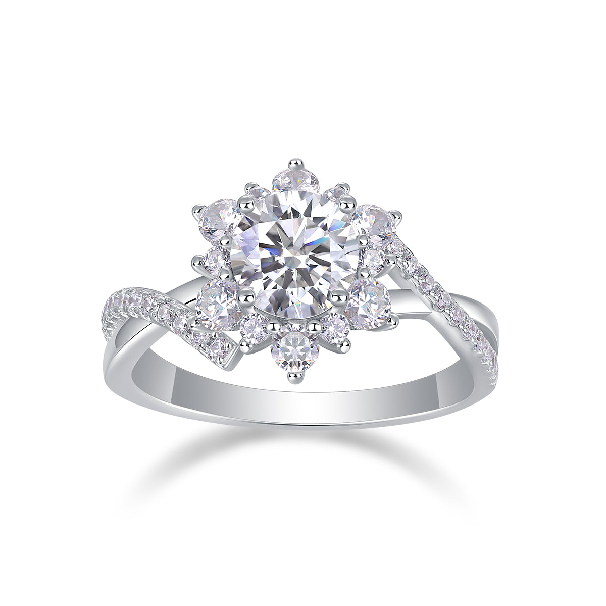 Luxury 1 Carat D Color VVS1 Moissanite "Sunflower"  Ring in Platinum-Plated S925 Silver