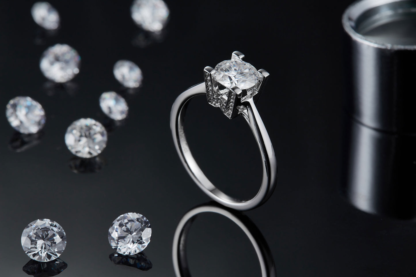 1-carat Luxury Silver Ring Set With Top-quality Moissanite D Color VVS, S925 Silver Plated Platinum