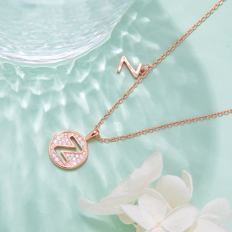 Luxury Initial Letter Necklace Pendant – Z , S925 Silver Rose Gold Plated with Top-Quality Brilliant Moissanite