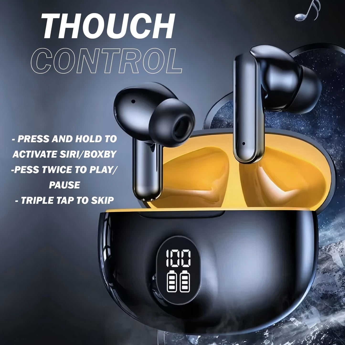 Wireless Earbuds with Noise Canceling, LED Power Display, and Bluetooth 5.4. Smart Touch Controls for Effortless Use