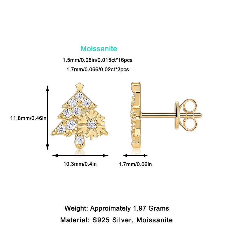 Christmas Tree - Set With Top-quality Moissanite Luxury Silver Stud Earrings, S925 Silver Electroplated Gold
