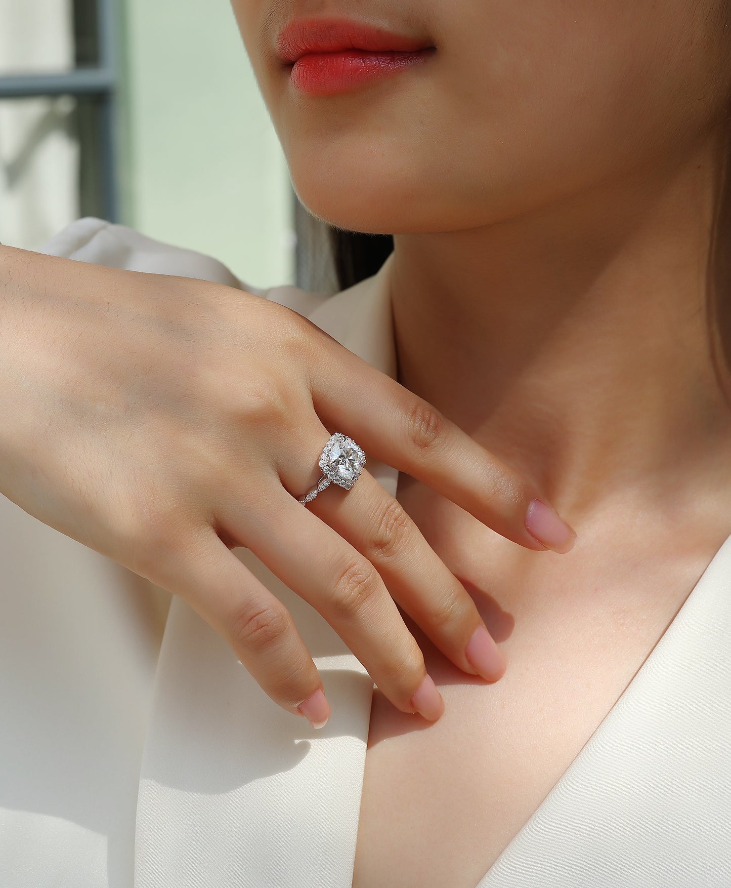 Gorgeous Square Diamond - Luxury SIlver Ring Set With Top-quality Square Moissanite S925 D Color VVS, Silver And Platinum-plated Diamond Ring