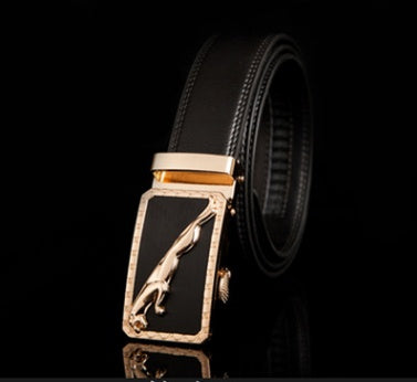 Men's Genuine "Two-Layer Cowhide" Leather Ratchet Belt – Automatic Slide Buckle for Exact Fit, Business & Casual