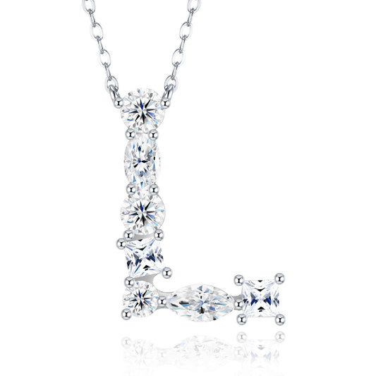 26-letter - L-Luxury Silver Necklace Featuring Top-quality Moissanite D Color VVS.  Made Of S925 Silver Electroplated With Platinum.