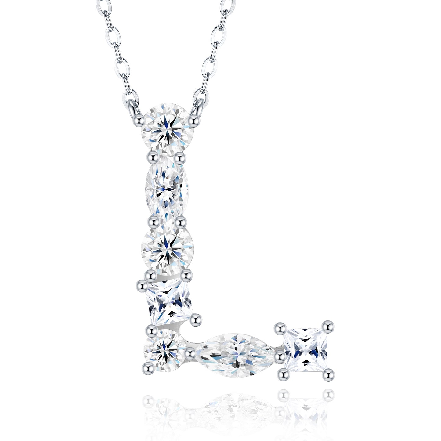 26-letter - L-Luxury Silver Necklace Featuring Top-quality Moissanite D Color VVS.  Made Of S925 Silver Electroplated With Platinum.