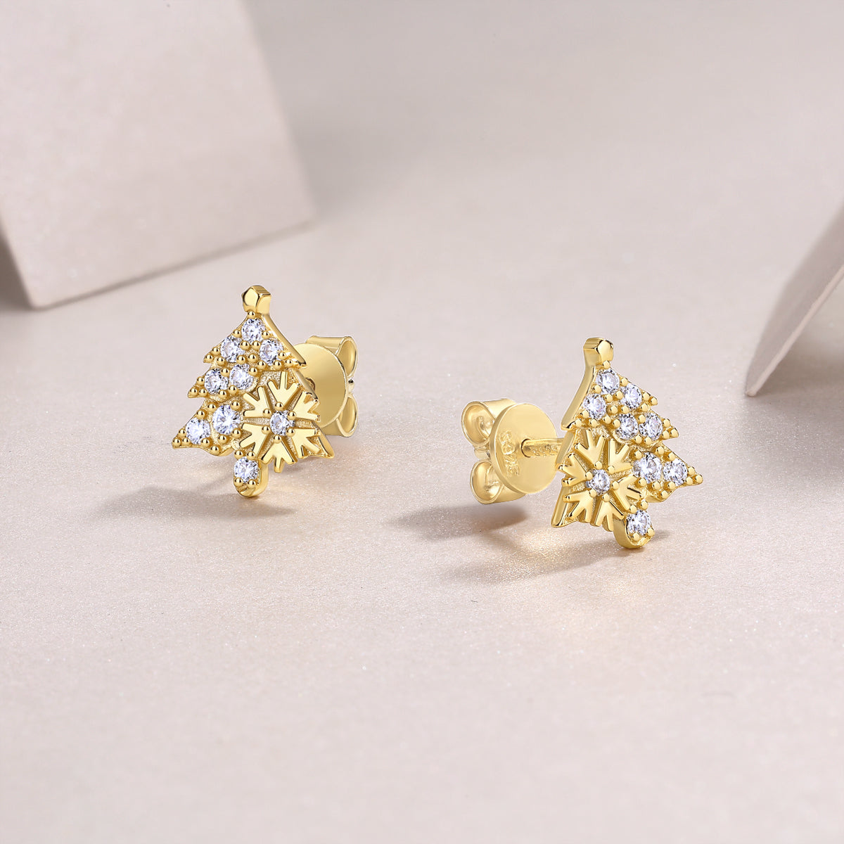 Christmas Tree - Set With Top-quality Moissanite Luxury Silver Stud Earrings, S925 Silver Electroplated Gold