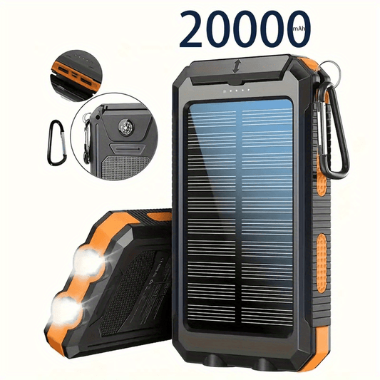 20000mAh Portable Solar Power Bank with Compass | Dual USB Output & LED Flashlights | Rugged External Battery Charger for Camping & Outdoor Activities