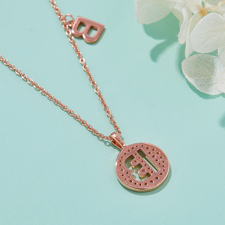 Luxury Initial Letter Necklace Pendant – B , S925 Silver Rose Gold Plated with Top-Quality Brilliant Moissanite