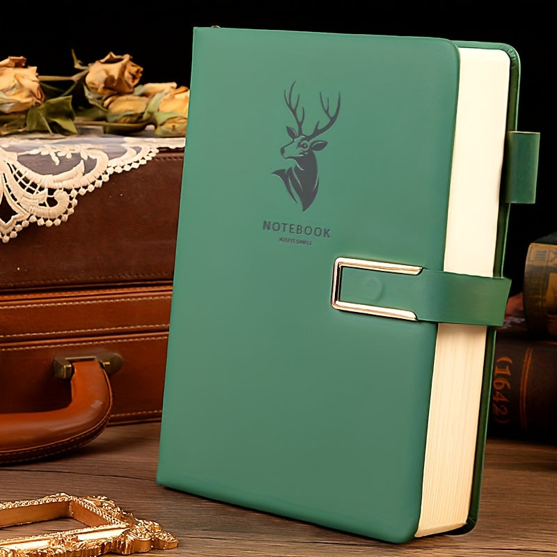 Carnet A5 de 360 ​​pages en similicuir premium avec boucle et motif tête de cerf 