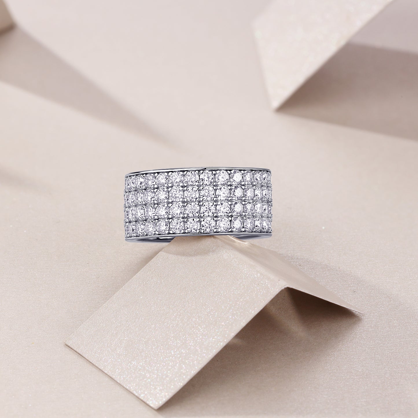 Luxury Silver Ring Set With Top-quality Moissanite, S925 Silver With Platinum Plating
