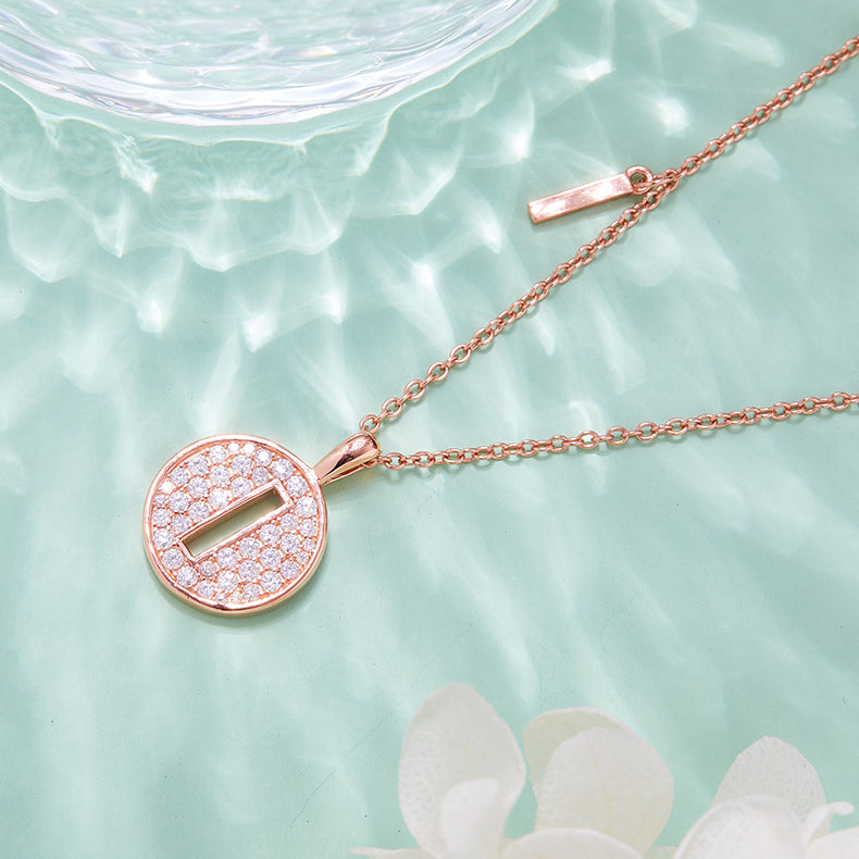 Luxury Initial Letter Necklace Pendant – I , S925 Silver Rose Gold Plated with Top-Quality Brilliant Moissanite