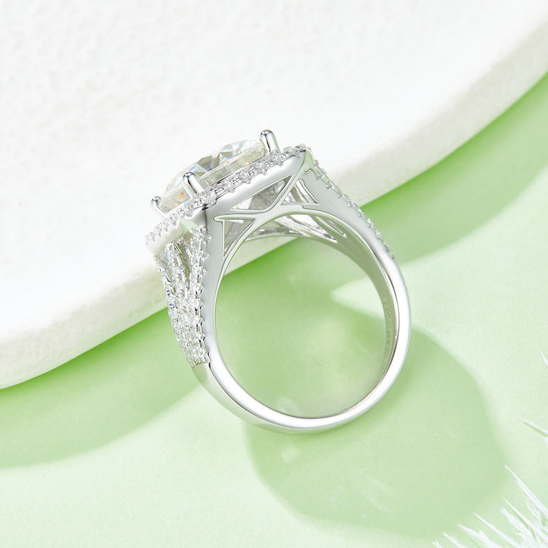 5-carat Luxury Silver Ring Set With Top-quality Moissanite D Color VVS, S925 Silver Plated With Platinum