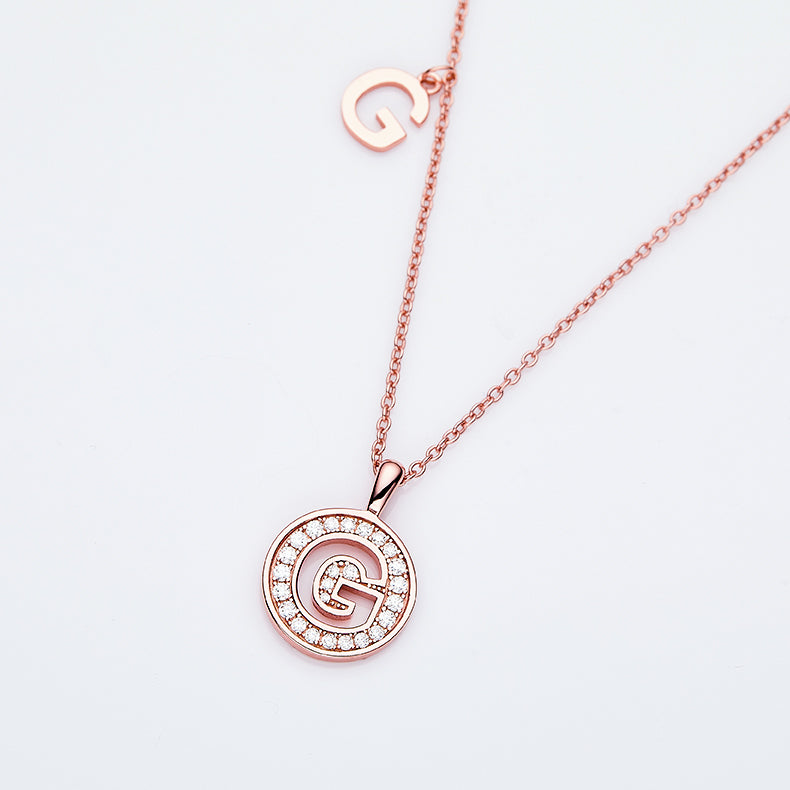 Luxury Initial Letter Necklace Pendant – G , S925 Silver Rose Gold Plated with Top-Quality Brilliant Moissanite