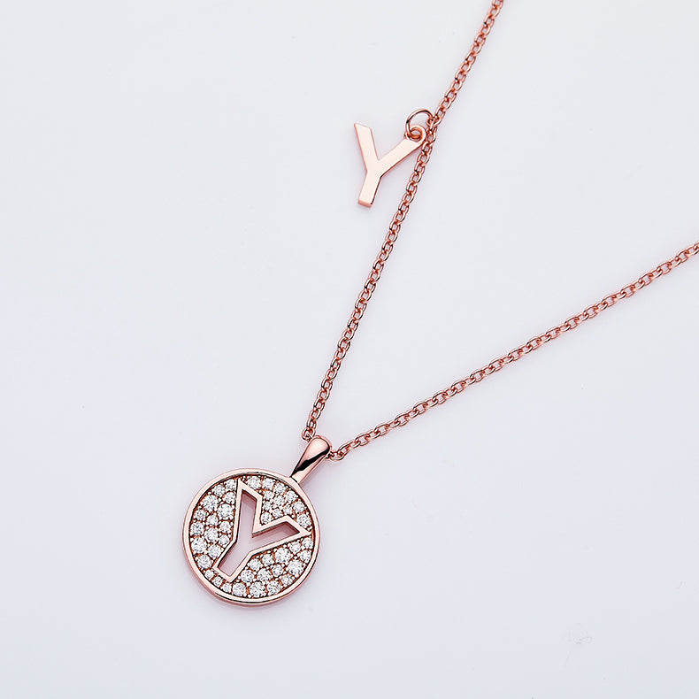 Luxury Initial Letter Necklace Pendant – Y , S925 Silver Rose Gold Plated with Top-Quality Brilliant Moissanite