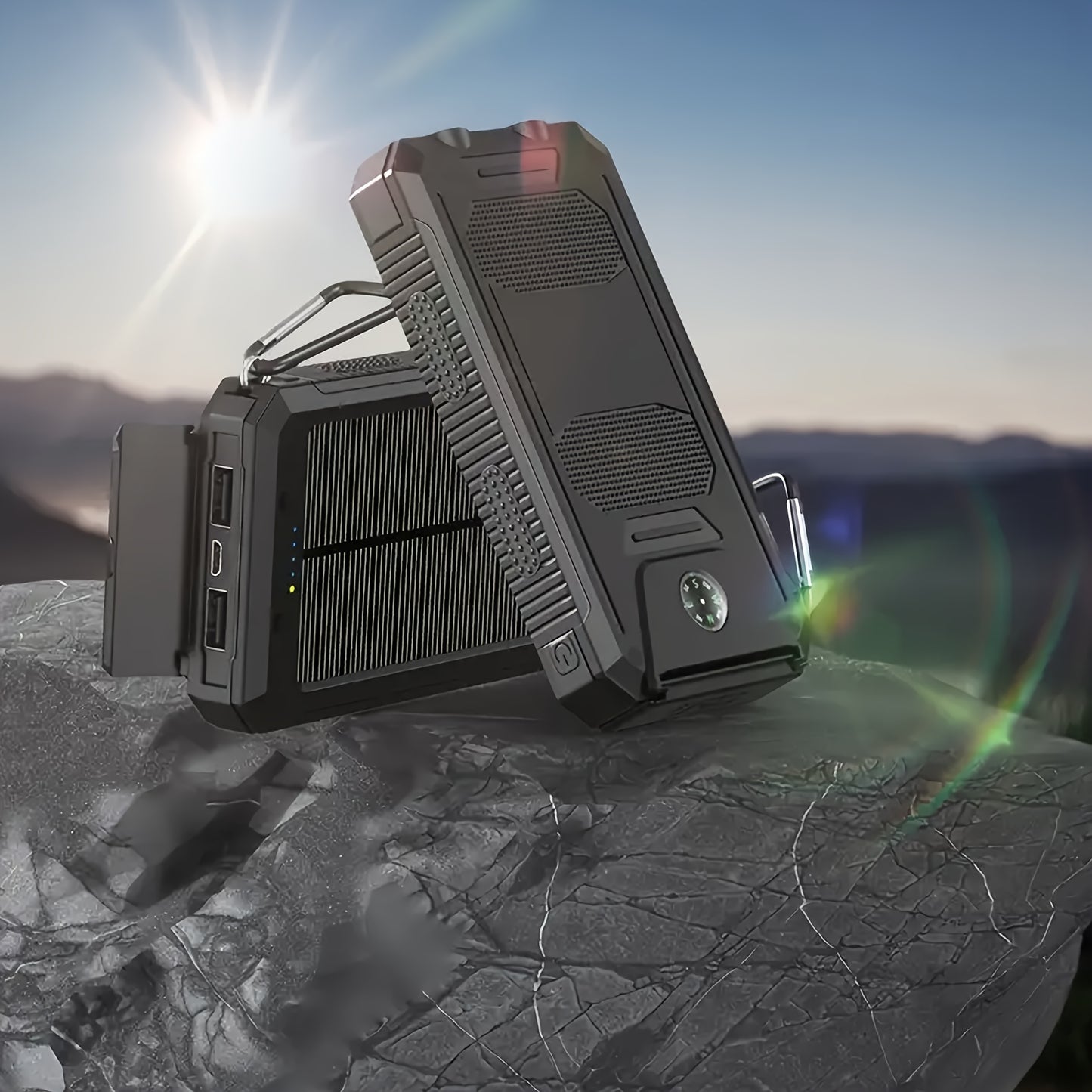 20000mAh Portable Solar Power Bank with Dual USB – Outdoor Mobile Charger with LED Flashlight & Compass for Camping & Hiking
