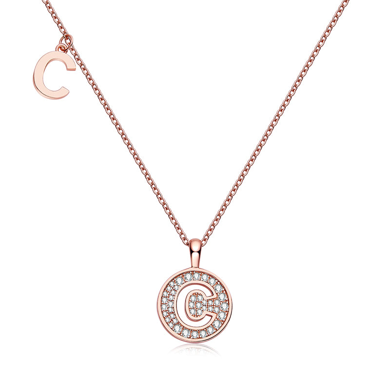 Luxury Initial Letter Necklace Pendant – C , S925 Silver Rose Gold Plated with Top-Quality Brilliant Moissanite