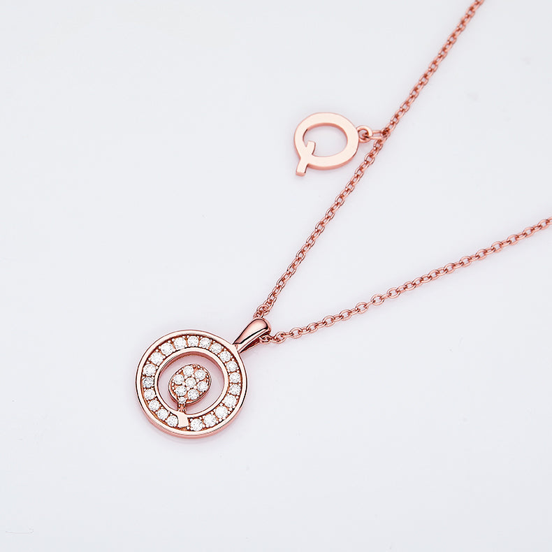 Luxury Initial Letter Necklace Pendant – Q , S925 Silver Rose Gold Plated with Top-Quality Brilliant Moissanite
