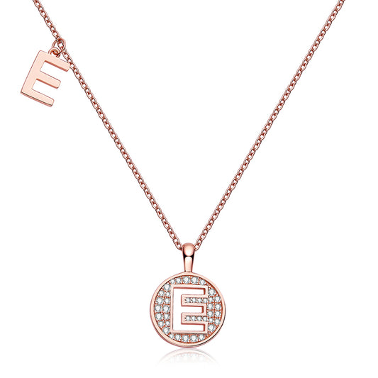Luxury Initial Letter Necklace Pendant – E , S925 Silver Rose Gold Plated with Top-Quality Brilliant Moissanite