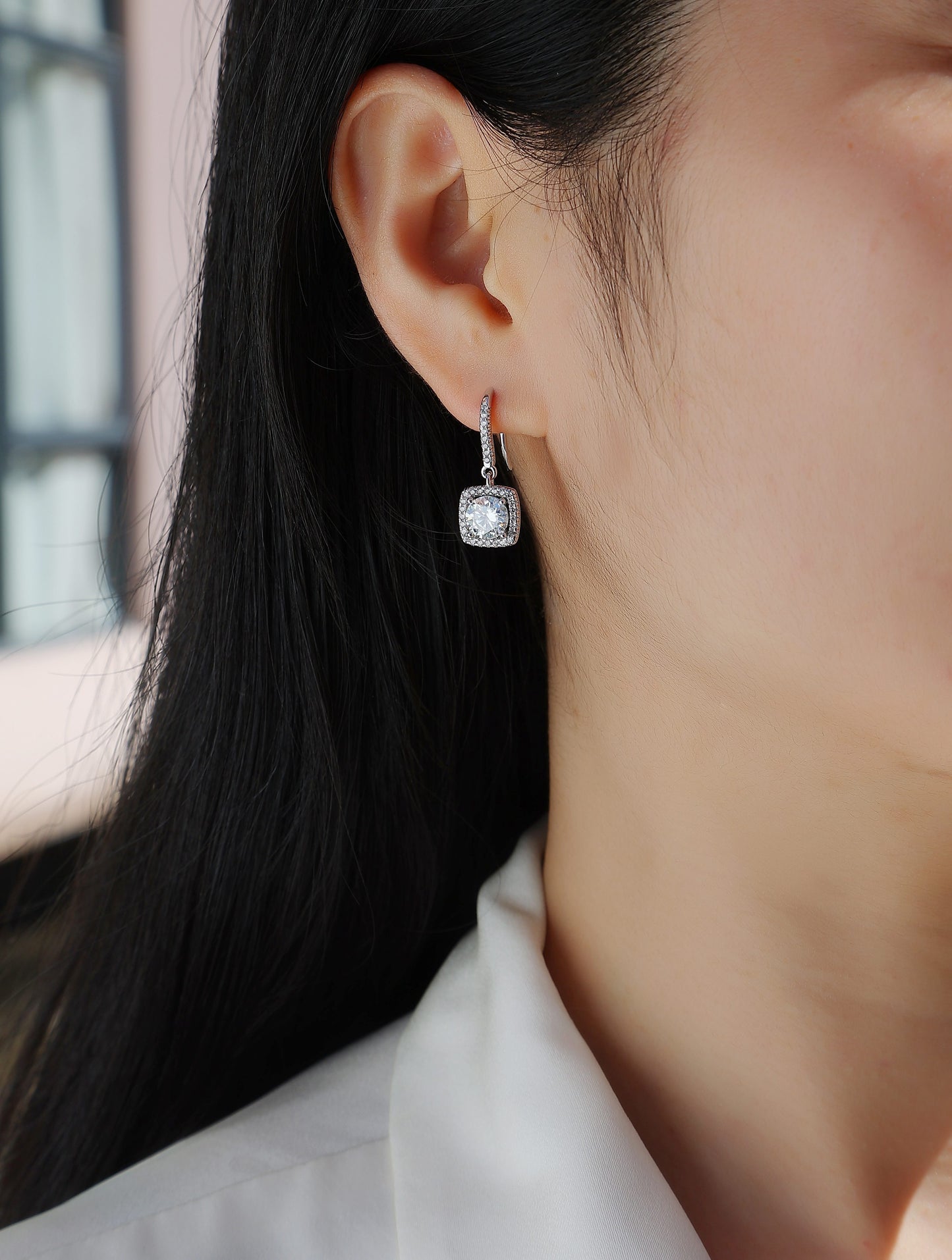 Luxury Silver Stud Earrings Set With Top-quality Moissanite , S925 Silver Plated Platinum