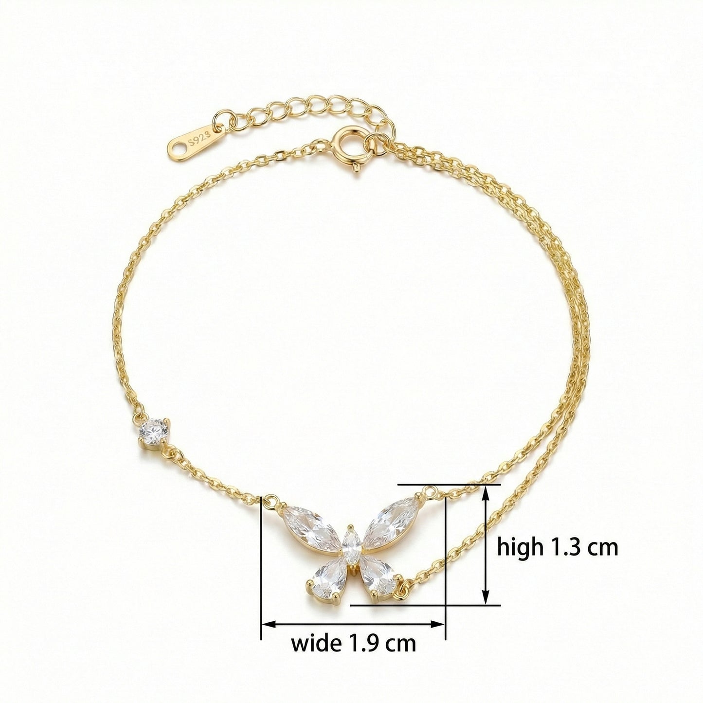 925 Sterling Silver Dainty Butterfly Crystal Bracelet with Double Layer Chain for Women