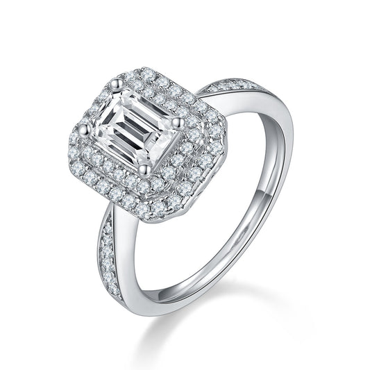 Octagonal Moissanite Set With Top-quality Moissanite Luxury And Fashionable Light Luxury Jewelry Silver Ring S925 Silver Electroplated With Platinum