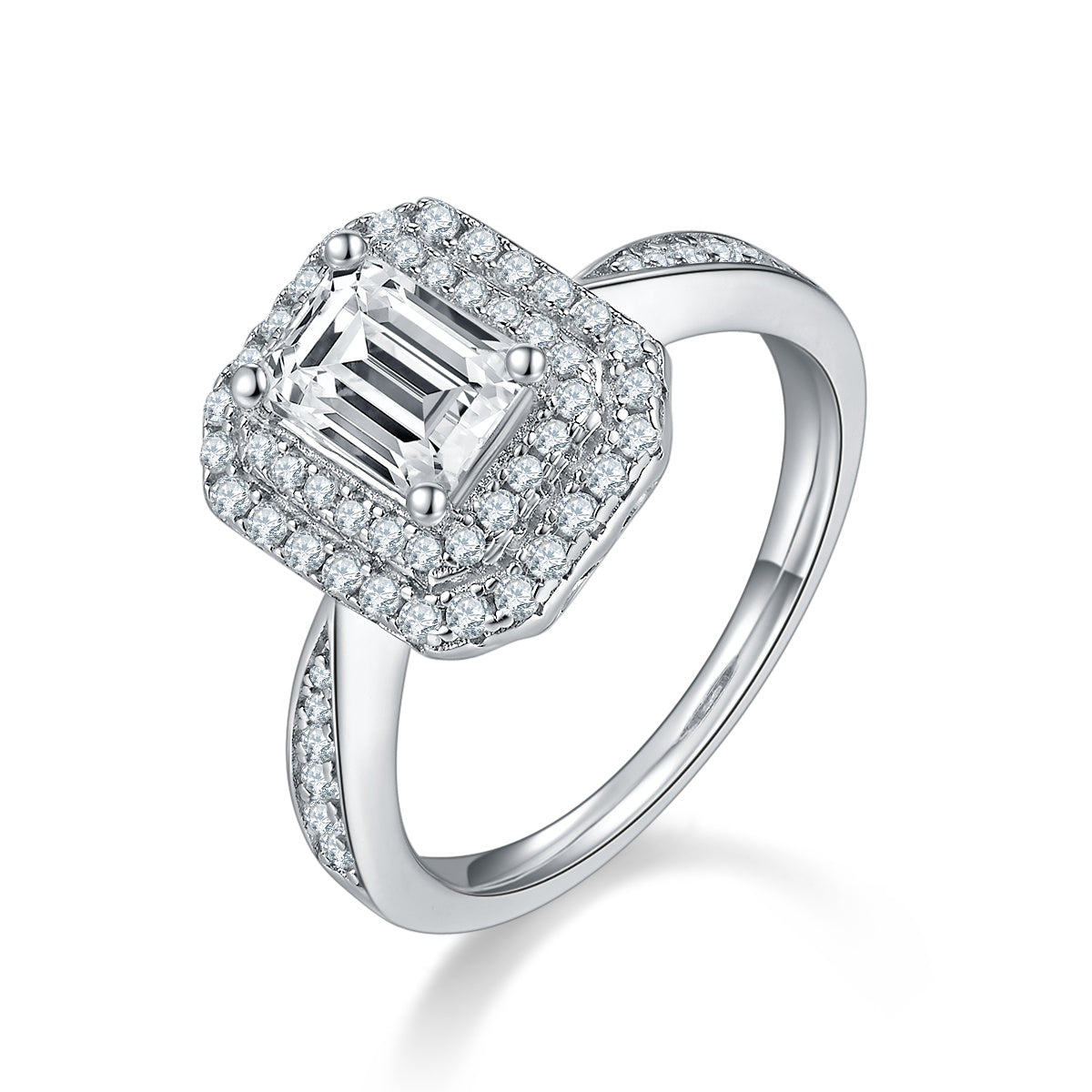 Octagonal Moissanite Set With Top-quality Moissanite Luxury And Fashionable Light Luxury Jewelry Silver Ring S925 Silver Electroplated With Platinum