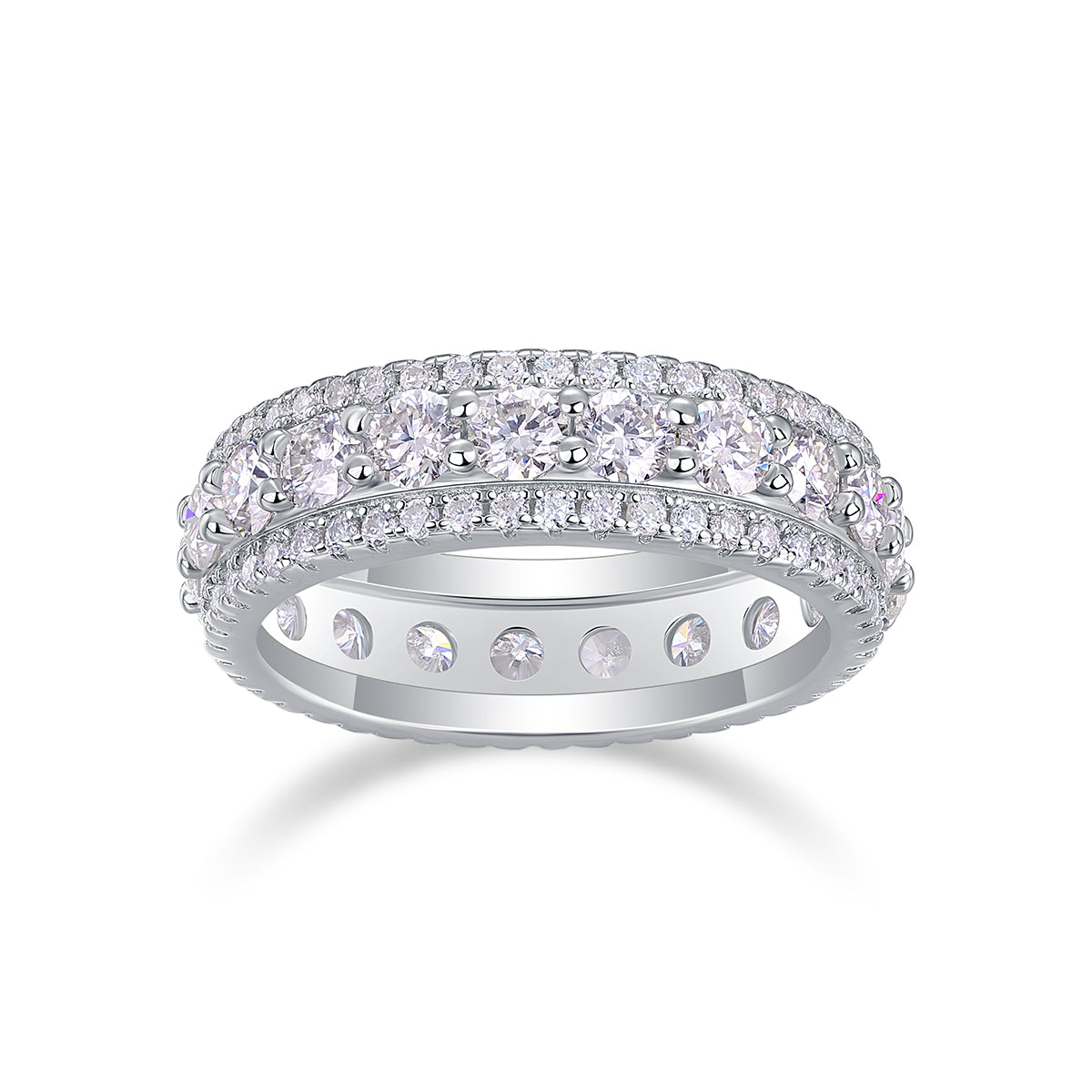 Luxury Double-Row Top-quality Moissanite D Color VVS1  Eternity Ring in Platinum-Plated S925 Silver