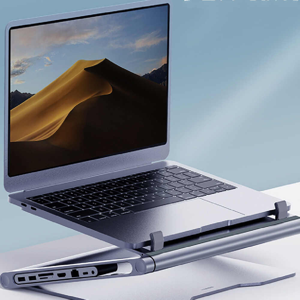 8-in-1 USB-C Docking Station & Adjustable Ergonomic Laptop Stand (4K HDMI, 100W PD, Ethernet, Card Readers)