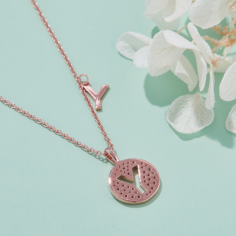 Luxury Initial Letter Necklace Pendant – Y , S925 Silver Rose Gold Plated with Top-Quality Brilliant Moissanite