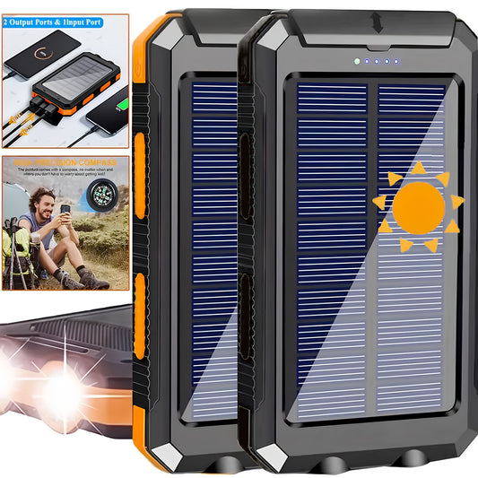 20000mAh Portable Solar Power Bank with Dual USB – Outdoor Mobile Charger with LED Flashlight & Compass for Camping & Hiking