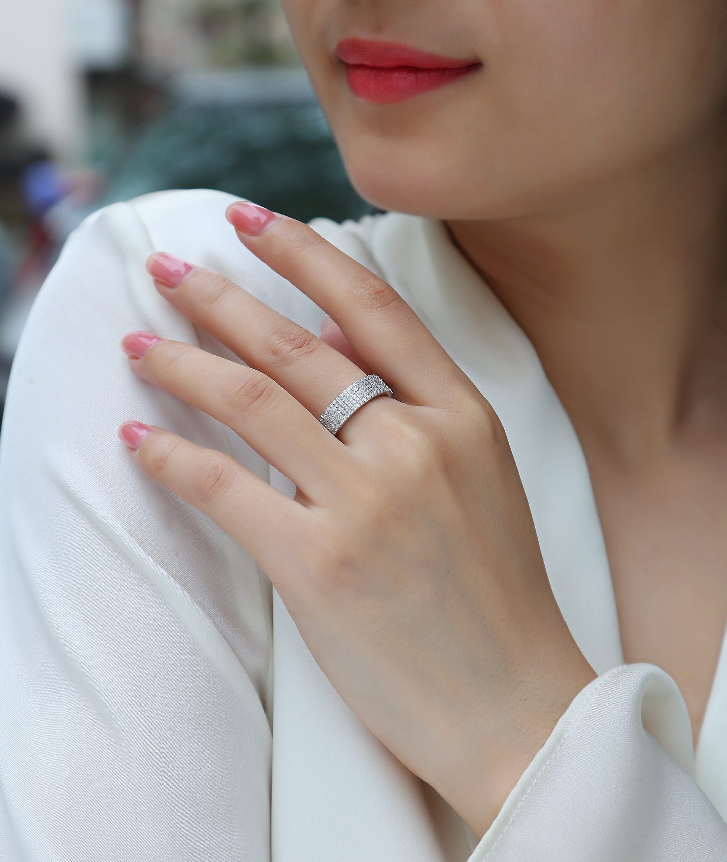 Luxury Silver Ring Set With Top-quality Moissanite , S925 Silver Plated With Platinum
