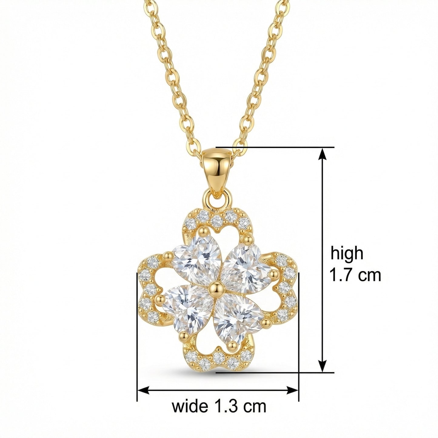 925 Sterling Silver Elegant Four-Leaf Clover Pendant Necklace with Heart-Shaped Crystals