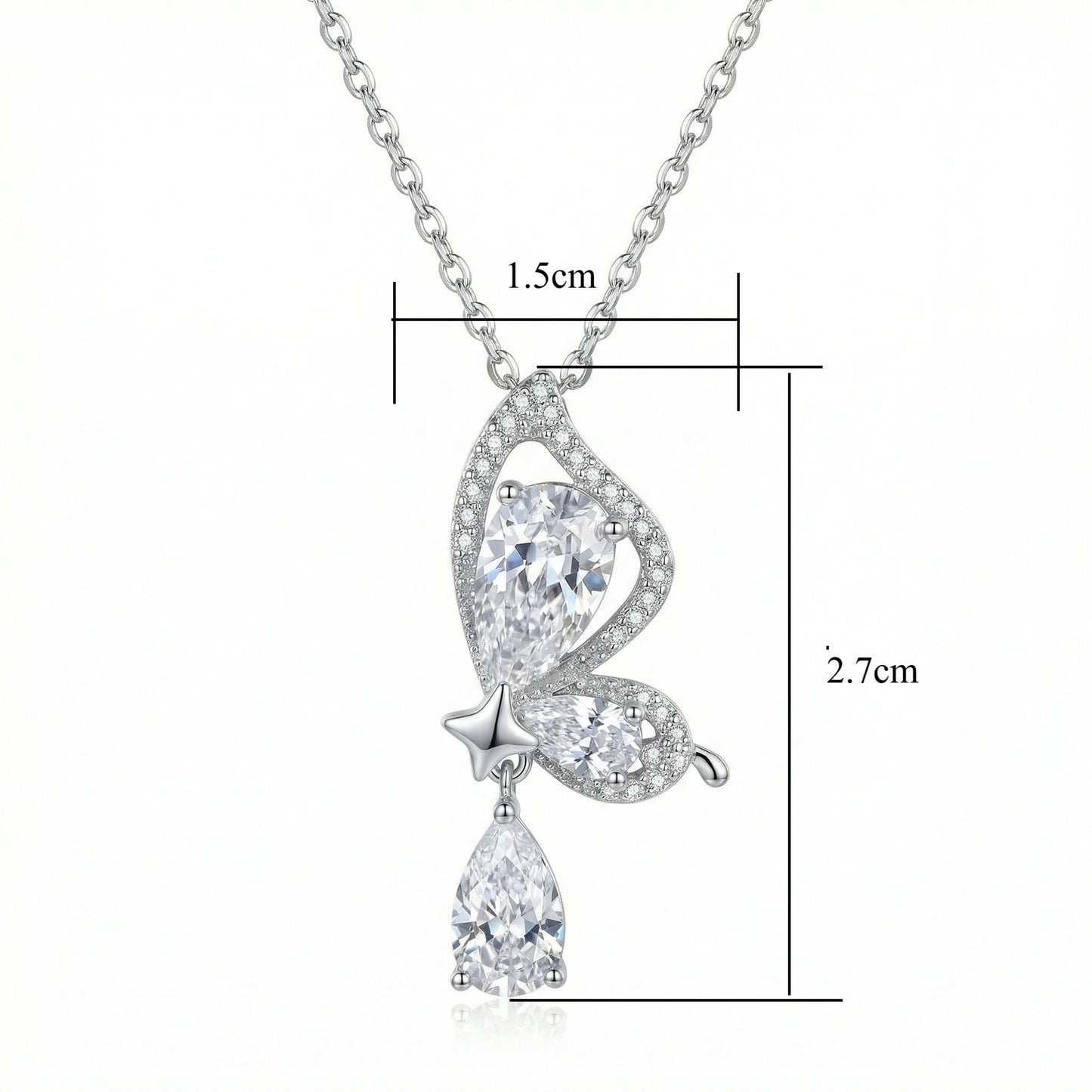 925 Sterling Silver Elegant Sterling Silver Butterfly Pendant Necklace with Sparkling Pear-Shaped Zirconia
