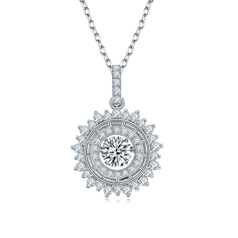 Luxury D Color VVS1 Moissanite Sunburst Pendant Necklace in Platinum-Plated S925 Sterling Silver