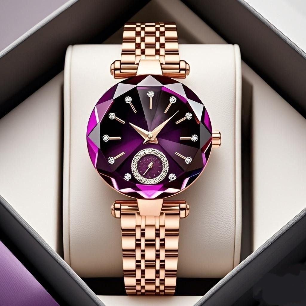 Luxury Diamond-Cut Ladies Watch: Rose Gold Stainless Steel, Multi-Color Dial Options & Waterproof