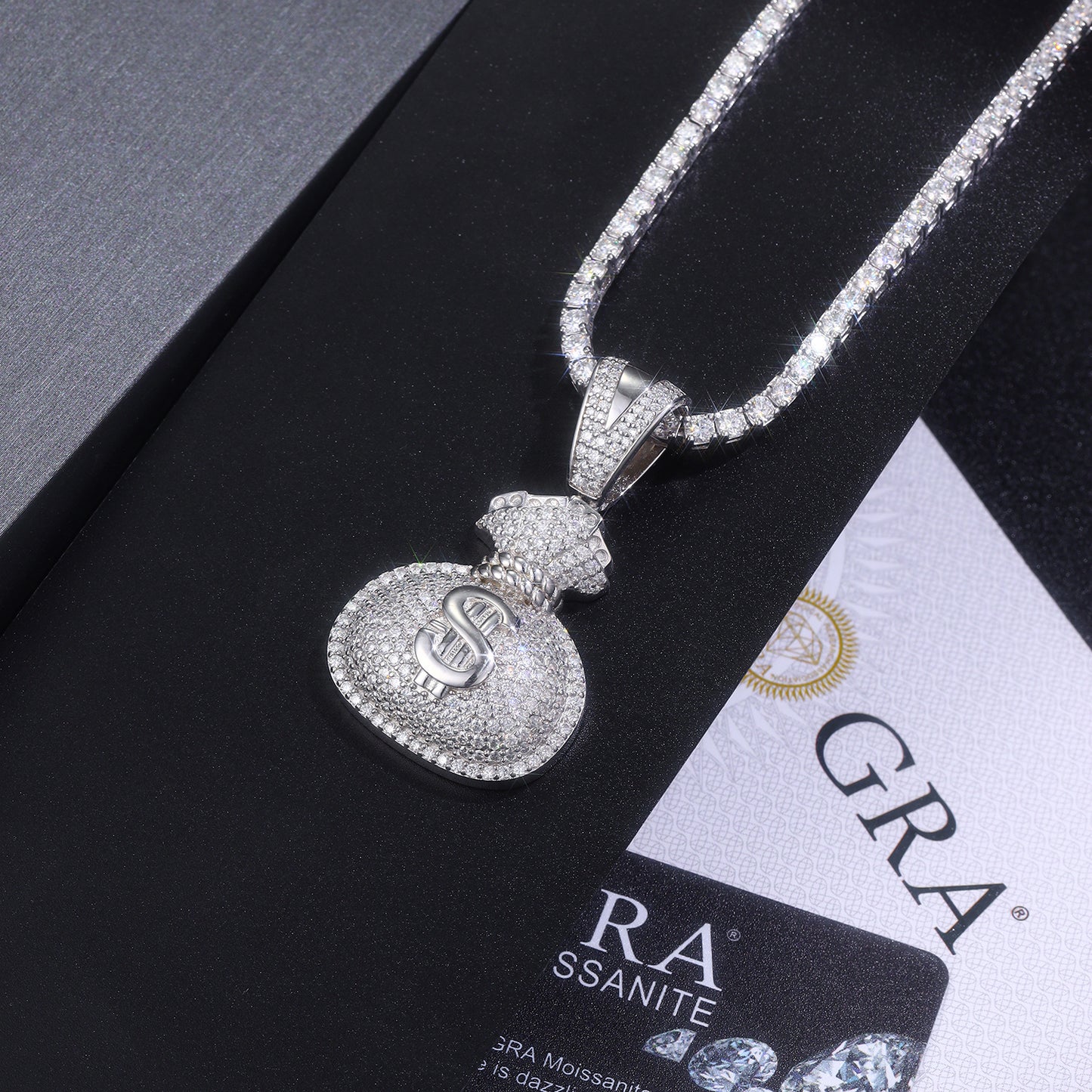 Luxury Silver Necklace Set With Top-quality Moissanite,  S925 Silver Electroplated With Platinum