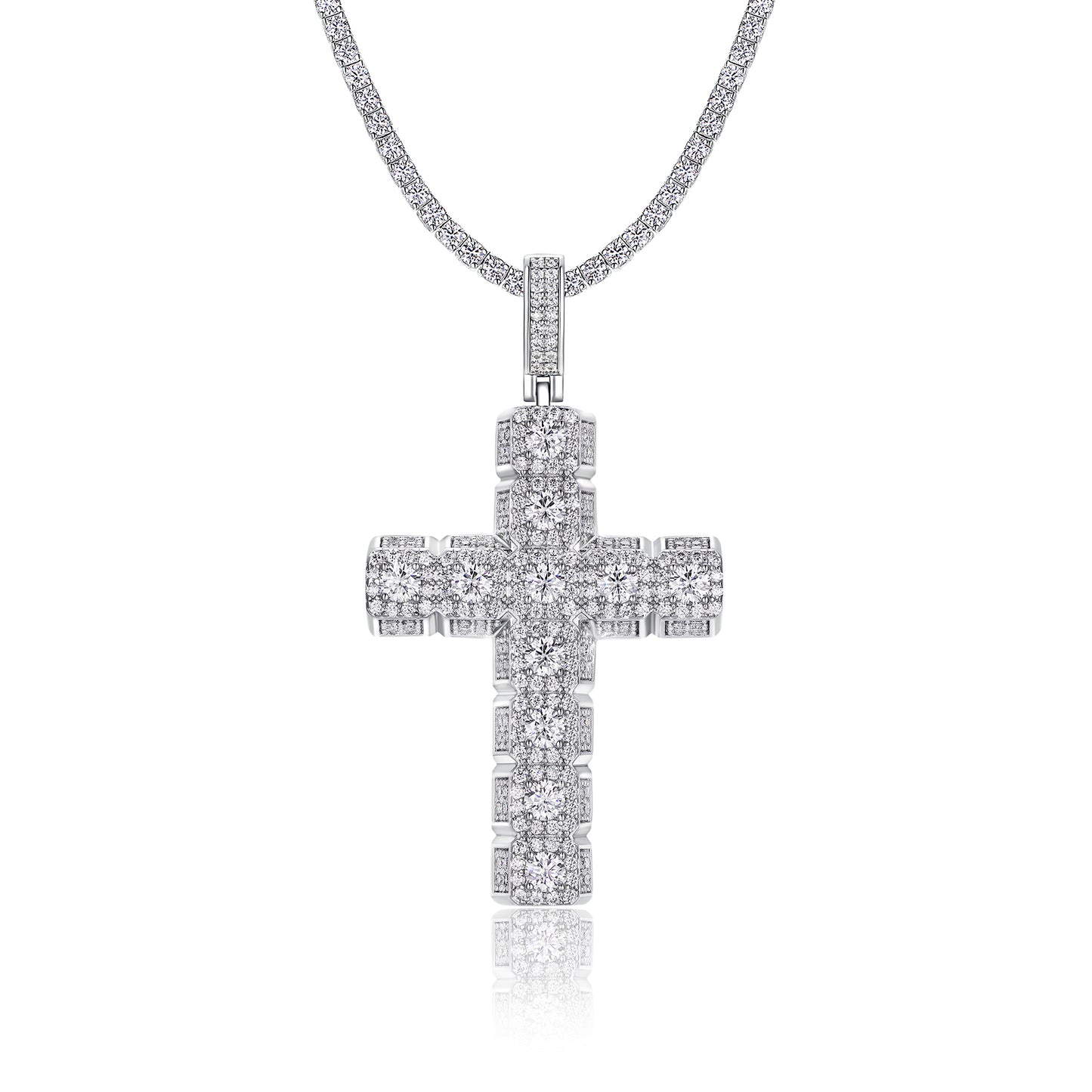 Luxury Silver Necklace Set With Top-quality Moissanite, S925 Silver Electroplated With Platinum