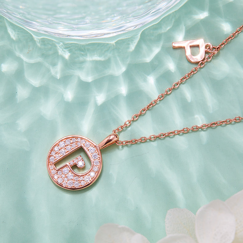 Luxury Initial Letter Necklace Pendant – P , S925 Silver Rose Gold Plated with Top-Quality Brilliant Moissanite