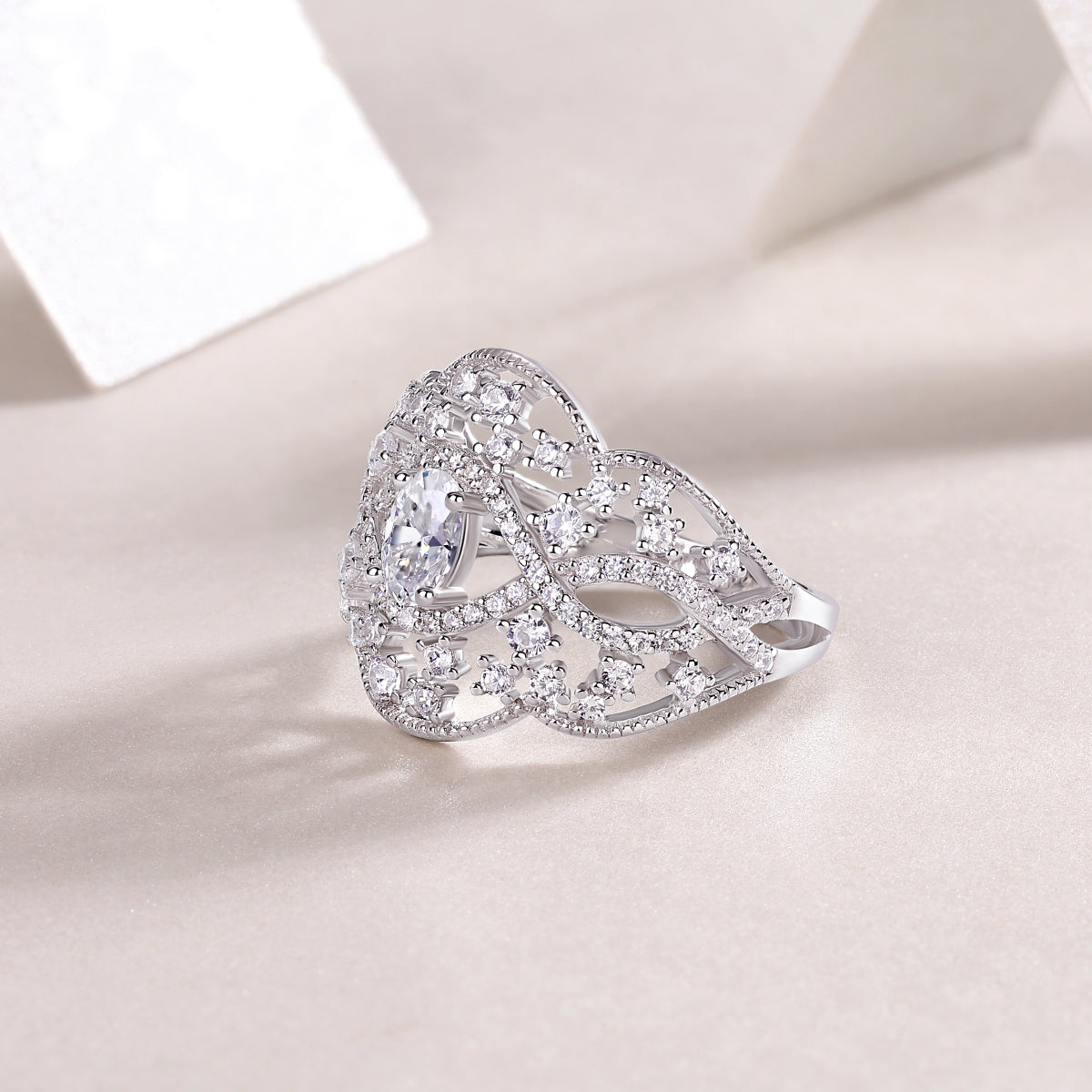 Moonlight Waltz - Set With Top-quality Moissanite S925, Silver And Platinum-plated Diamond Wedding Ring. The Ring Can Be Tested With A Diamond Pen In Yellow Gold And Rose Gold