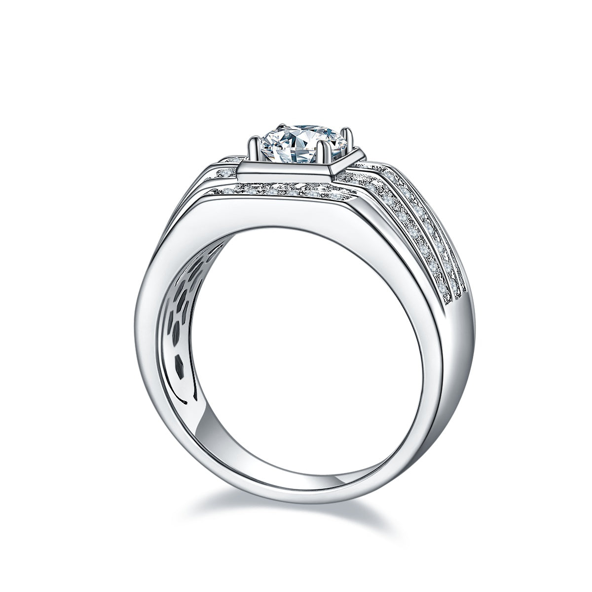 Men's 1-carat Luxury Silver Ring Set With Top-quality Moissanite, S925 Silver-plated Platinum