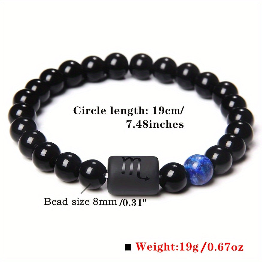Unisex 12 Constellation Natural Black Obsidian Beaded Bracelets