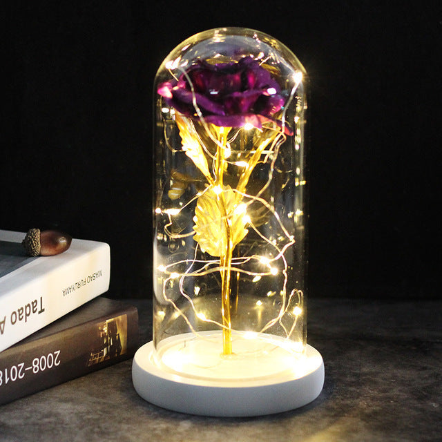 Galaxy Enchanted Rose in Glass Dome with LED Lights | Forever Flower Gift