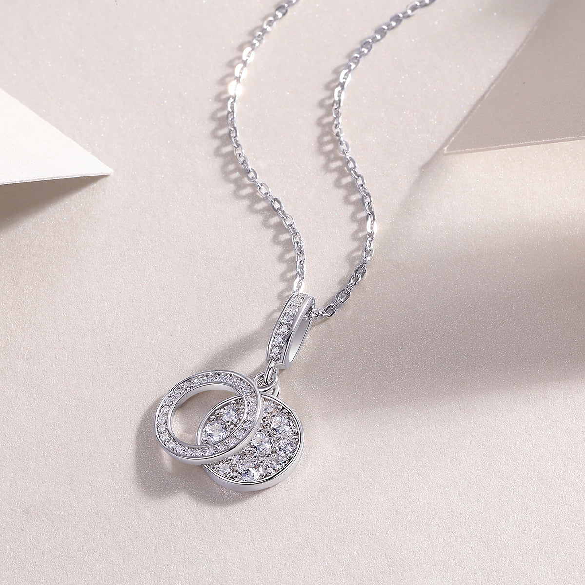 【Double Ring Combination】Luxury Moissanite Pendant Necklace – S925 Sterling Silver, Platinum-Plated