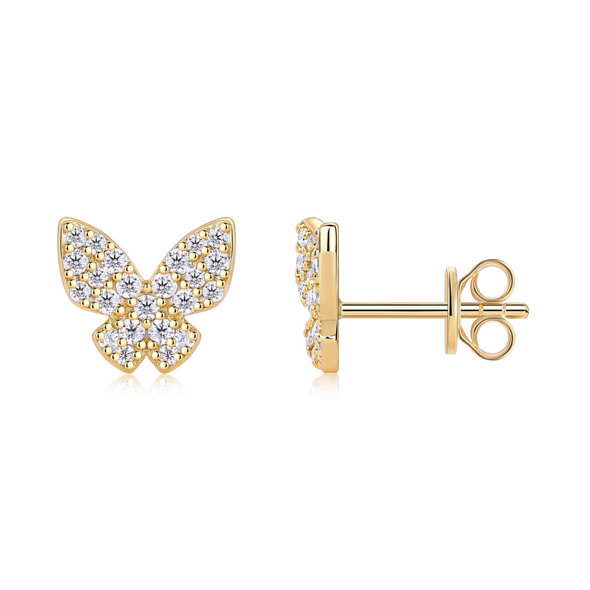 Golden Feather Butterfly - Premium Moissanite Luxury Silver Stud Earrings S925 Silver Electroplated Gold