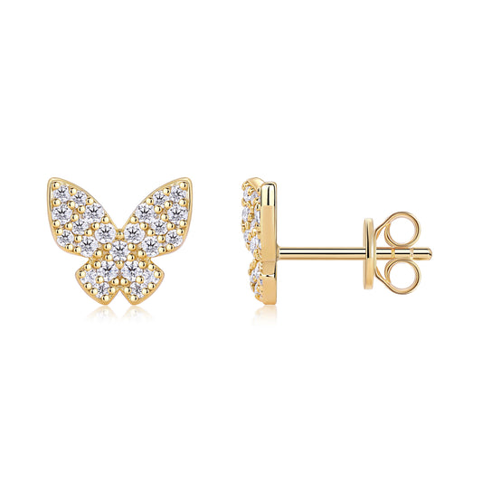 Golden Feather Butterfly - Premium Moissanite Luxury Silver Stud Earrings S925 Silver Electroplated Gold