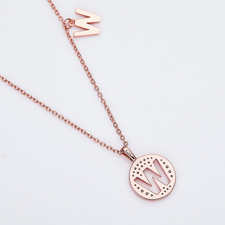 Luxury Initial Letter Necklace Pendant – W , S925 Silver Rose Gold Plated with Top-Quality Brilliant Moissanite