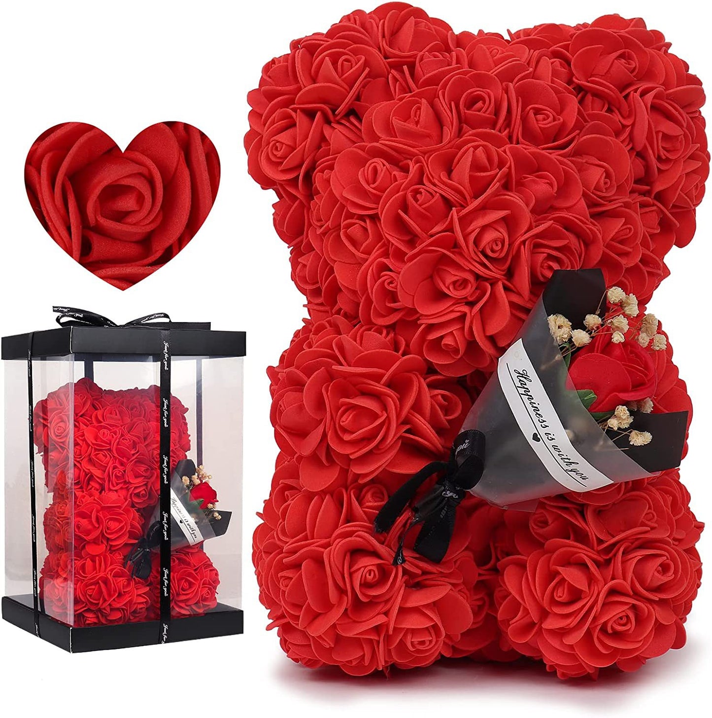 Everlasting Red Rose Bear Gift in Presentation Box | Handmade Eternal Flower Teddy
