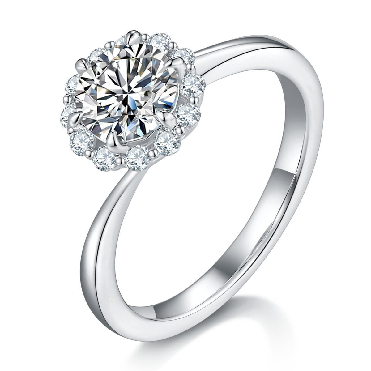 1-carat Luxury Silver Ring Set With Top-quality Moissanite D Color VVS, S925 Silver Plated Platinum