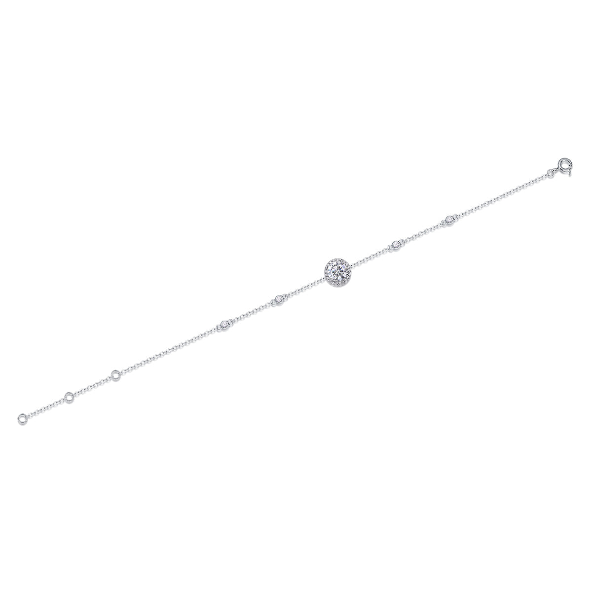 D Color VVS1 Moissanite Halo Station Bracelet | S925 Sterling Silver Platinum Plated Adjustable