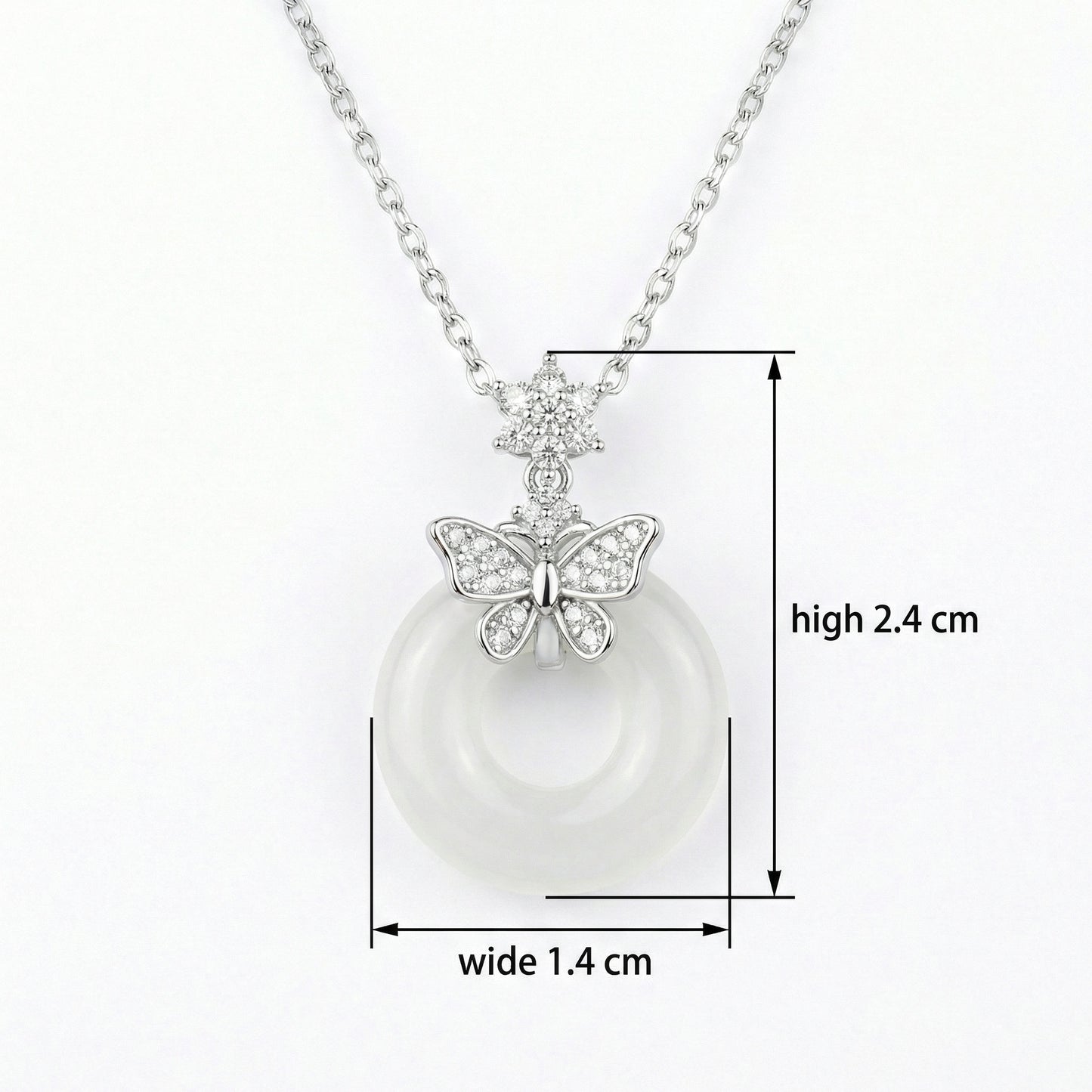 925 Sterling Silver Elegant Butterfly White Gemstone Donut Pendant Necklace in Sterling Silver